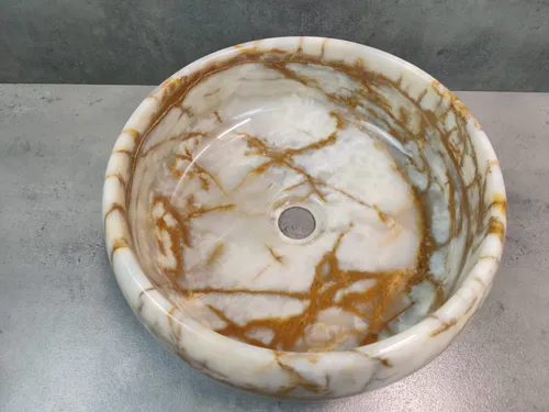 Onyx Marmor Waschbecken Vintage Cooper Shell Seitenansicht